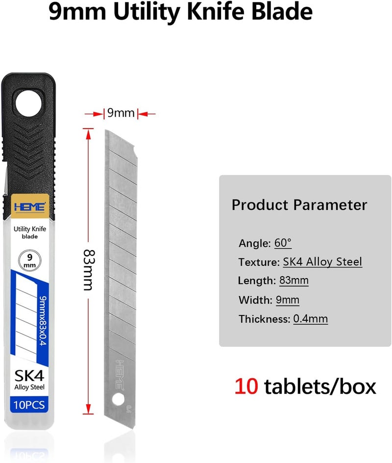 HIEMTE Tools 30Pcs 9mm Utility Knife Replacement Blades Snap off 60 Degree，Blades for Utility Knife and 9mm Box Cutter - Razor Sharp SK4 Steel - Image 3